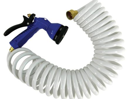 Whitecap - Coiled Hose w Adjustable Nozzle - 15 - White - P-0440 Discount