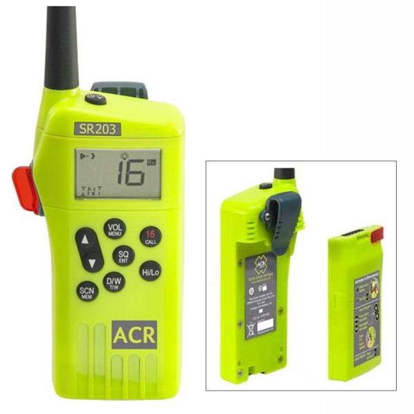 ACR SR203 GMDSS Survival Radio w Replaceable Lithium Battery & Rechargable Lithium Polymer Battery & Charger - 2828 Cheap