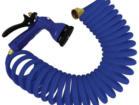 Whitecap - Coiled Hose w Adjustable Nozzle - 50  - Blue - P-0442B on Sale