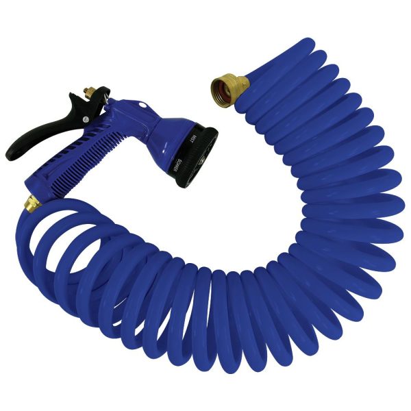 Whitecap - Coiled Hose w Adjustable Nozzle - 50  - Blue - P-0442B on Sale