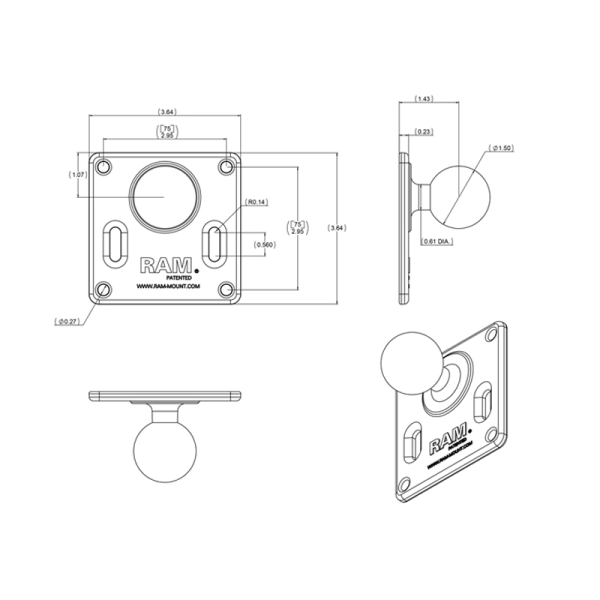 RAM Mount - 75mm x 75mm VESA 3.625  Plate with 1.5  Diameter Ball - RAM-2461U Online now